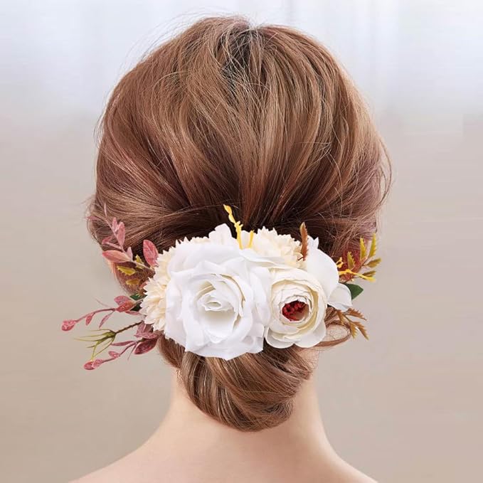 Flower Hair Clip for Women - Elegant Hair Accessory for Wedding, Party & Daily Wear (Ivory White)