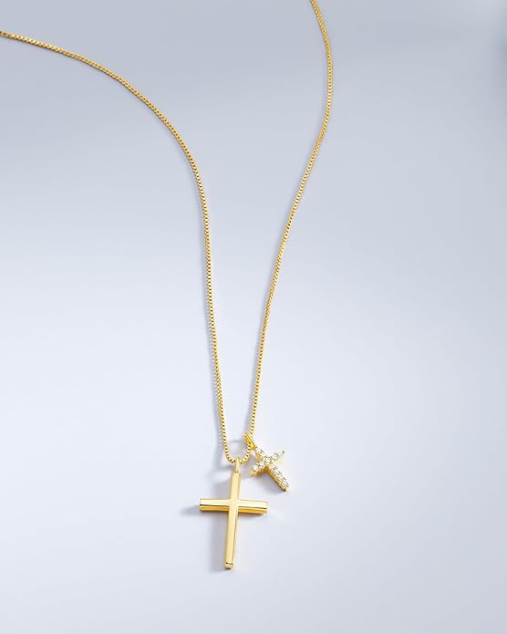 Milla 14K Gold Plated Cross Necklace for Women, Silver Cross Necklaces for Women, 18 inches Chain with Cross Pendant