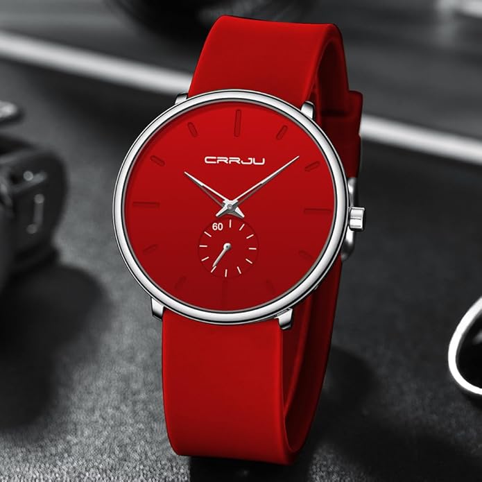 CRRJU Men’s Women Watch Casual Stylish Waterproof Quartz Unisex Wristwatches, Ultra Thin Watches for Men Women, Colorful Silicone Band