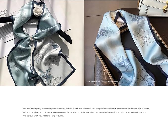 Livrerpi Silk Feeling Head Scarf Fashion Satin Hair Scarf Square Long Scarves for Women Gifts