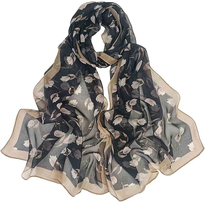 Pokeedioty Scarfs for Women Lightweight Scarves Elegant Floral Pattern Sheer Scarfs Shawls Wraps