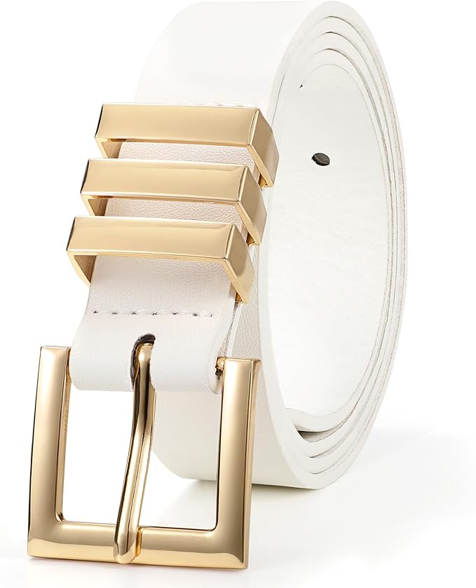 XZQTIVE Plus Size Women's Leather Belts for Jeans Pants Dress Fashion Ladies Waist Belt with Square Gold Buckle