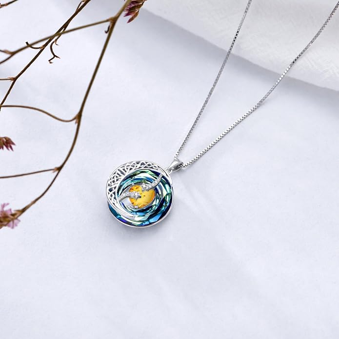 TOUPOP Birthstone Necklace 925 Sterling Silver Moon and Star Pendant with Blue Crystal Celtic Moon Jewelry Birthday Valentines Day Gifts for Women Mom Wife Her