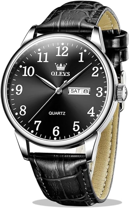 OLEVS Mens Watches, Casual Leather Watches for Men Easy to Read Quartz Number Watch with Date Waterproof Blue/Black/Silver Face Men's Wrist Watches…