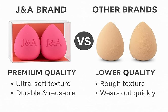 J&A Beauty - Set of 2 Latex - free Makeup Sponges,Pink Teardrop Blenders, Professional Reusable Applicators for Foundation and Conealer