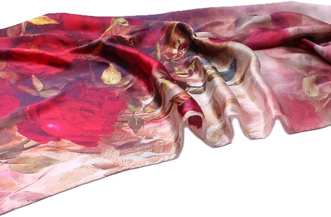 100% Mulberry Silk Scarfs for Women Floral Print Satin Long Scarf for Headscarf Hair Wraps Shawl with Gift Packed