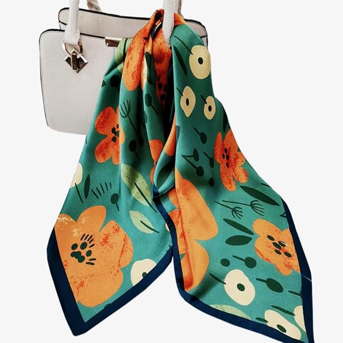 FONYVE Silk Feeling Scarf Medium Square Satin Head Scarf for Women 27.5 × 27.5 inches