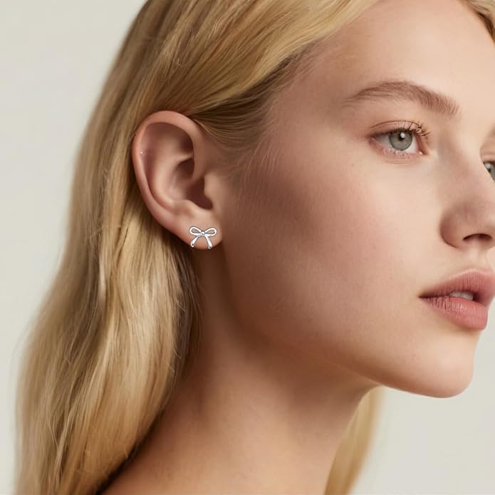 SLUYNZ Solid 925 Sterling Silver Tiny Bow Earrings Stud for Women Teens Small Bowknot post Stud Earrings