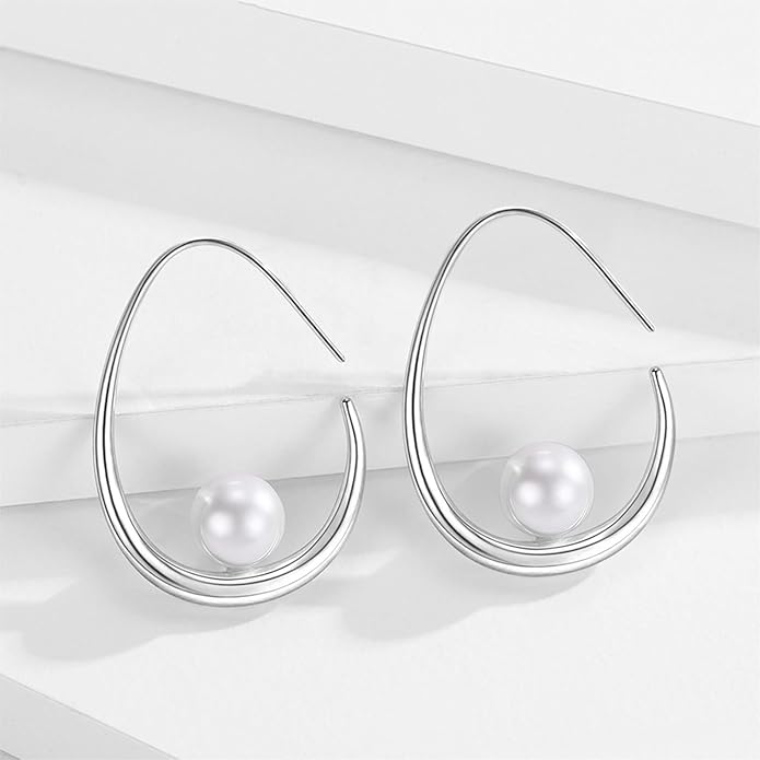 14k Gold Plated Lightweight Pearl Earrings,Trendy Jewelry,Teardrop Hoop Earrings for Women,Pearl Drop Earrings,Elegant Jewelry for Gifts