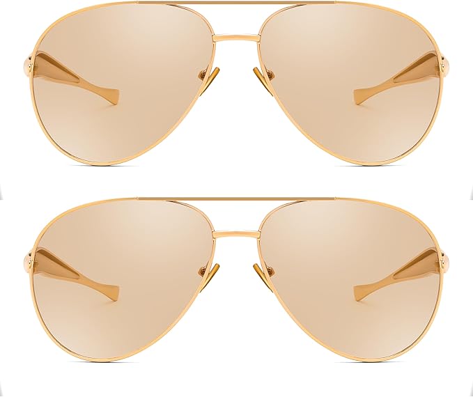 FEISEDY Oversized Aviator Sunglasses Women Men - Retro Gold Metal Chunky Frame, UV400 for Driving & Daily Wear B0311