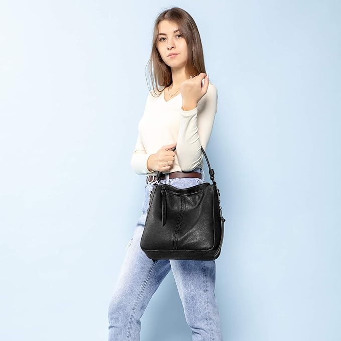 Realer Hobo Crossbody Bags for Women Designer Faux Leather Hobo Handbags Retro Large Size Shoulder Bag Bucket Purse