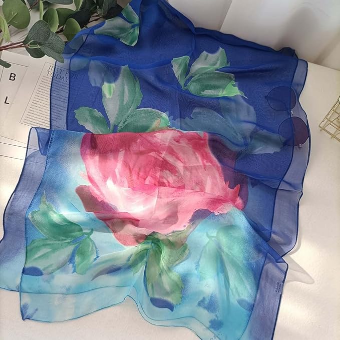 Pokeedioty Scarfs for Women Lightweight Fashion Scarves Elegant Floral Pattern Sheer Scarfs
