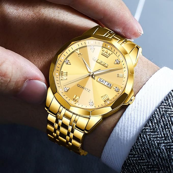 OLEVS Watch for Men Women Large Face Unisex Diamond Luxury Dress Analog Quartz Stainless Steel Waterproof Luminous Date Business Casual Wrist Watch