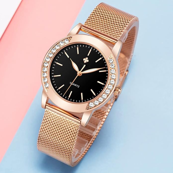 Fashion Watches for Women Rose Gold Stainless Steel Mesh Band Watch Elegant Ladies Gifts Waterproof Wrist Watch