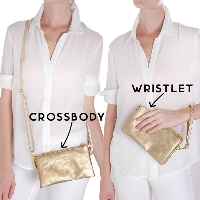 Vegan Leather Wristlet Purse for Women - Small Clutch Purse with Shoulder and Wrist Straps