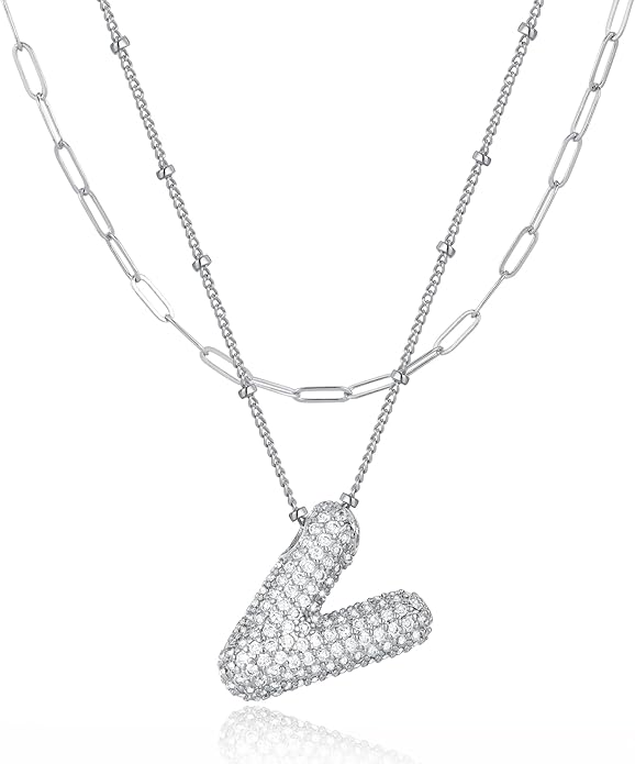 LUCA SMITH Initial Necklaces for Women, Dainty Balloon Bubble Letter, Name Letter Alphabet Pendant Layered Choker Chain Jewelry Gift