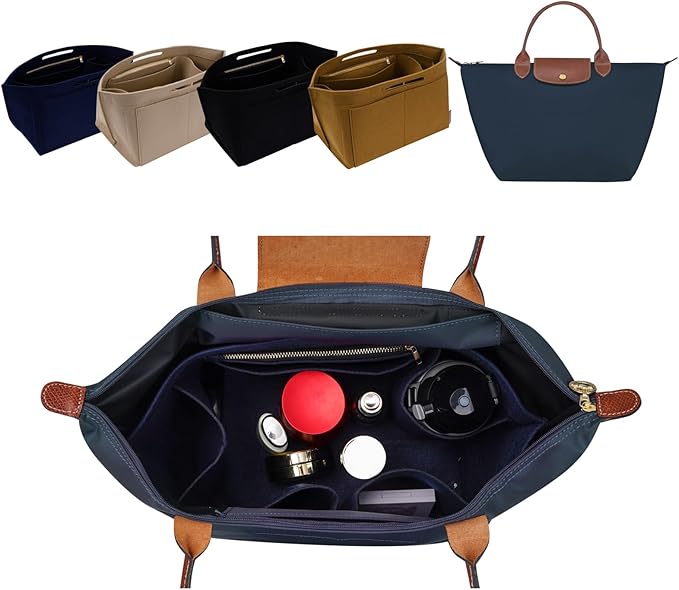 ZTUJO Purse Organizer Insert For Longchamp Le Pliage, Premium Felt Longchamp Purse Organizer Insert (Navy Blue, Medium For Shoulder Bag S & Energy Small & Xtra S)