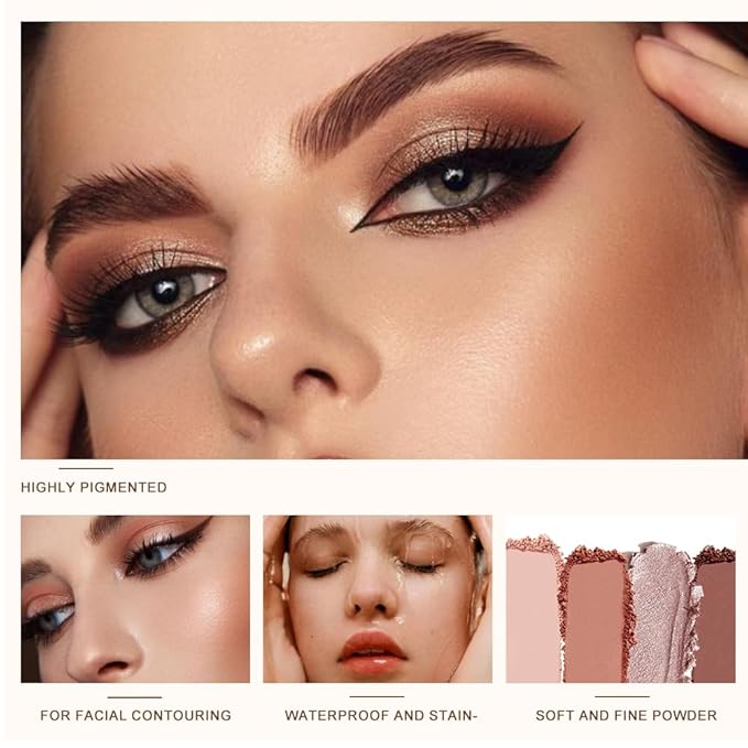 5-Color Neutral Nude Matte & Shimmer Eyeshadow Palette, Rose Cocoa Brown Pink Cool-Tone Mattes & Glitter Eye Shadow Contour Palette for Mature Women, Blue Green Eyes, Daily Natural Makeup