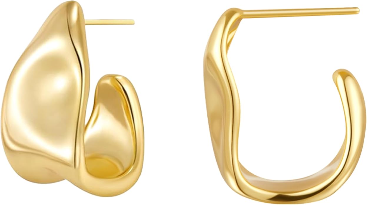 Gold Plated Statement Chunky Dangle Stud Earrings for Women, Gold Plated Hoop Knot Claw Earrings Tarnish Free Jewelry for Women Gifts