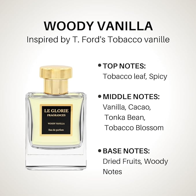 Inspired by T. F.ord Tobacco Vanille, Woody Vanilla EDP, Long Lasting 12-14 Hours Perfume Spray for Women, Men, Unisex, All Skin Types, Cruelty Free - 1.7 fl oz 50ml
