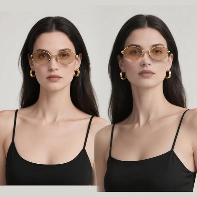 Retro Oval Sunglasses for Women Men - Classic 90s Vintage Trendy Shades with UV400 Protection, Gold Metal Frame