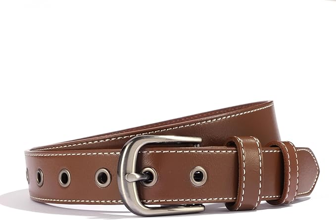 Women Leather Belt for Jeans Pants Dresses Fashion Casual Ladies Waist Belt with Pin Silver Gray Buckle