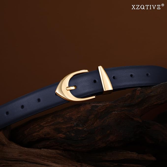 XZQTIVE Women's Leather Belts, Classic Minimalist Design For Jeans Pants Dresses, Black Belt With Gold Buckle