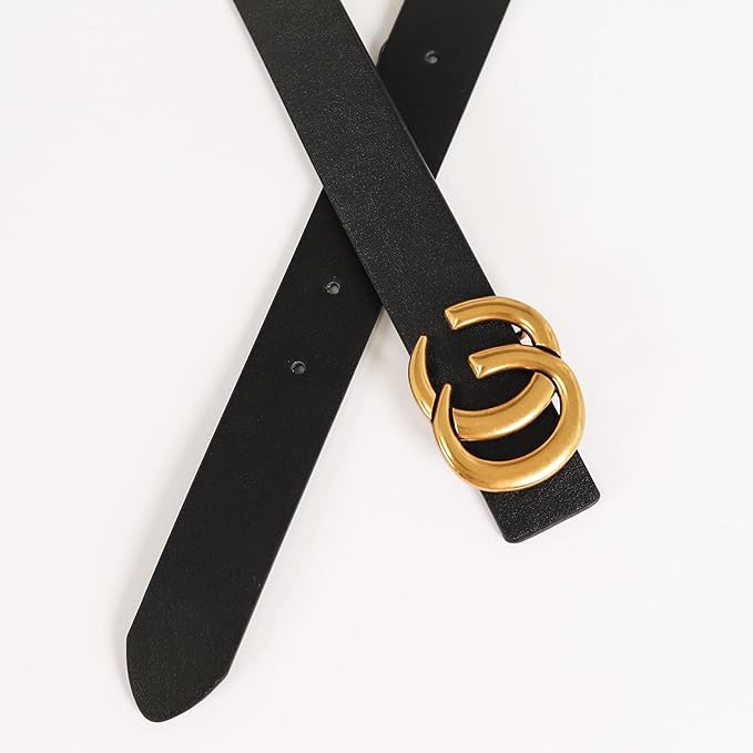 Women's Fashion Classic Metal Buckle Leather Belt with Jeans Dress