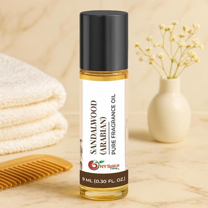 NY Spice Shop Arabian Sandalwood Fragrance – Pack of 3 Sandalwood Oil Perfume & Unisex Scent – Oriental Musk Aroma with Warm Wood Accord –Traditional Arabian Scent