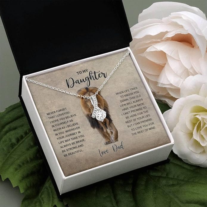 VIRAGIL To My Daughter Gift Necklace From Dad or Mom - Badass Daughter Jewelry With Heartfelt Message & Elegant Box