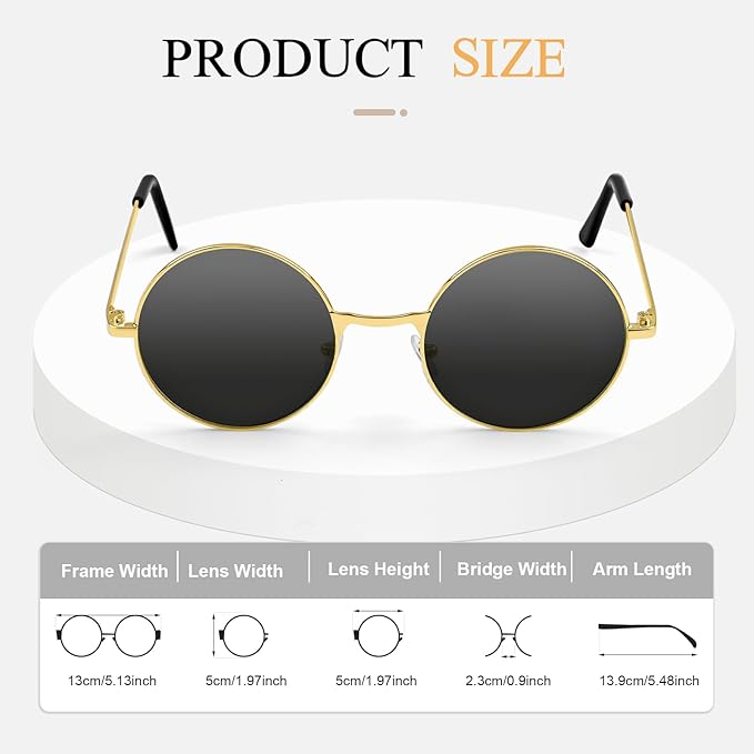 CHRORINE Hippie Sunglasses Round 70s Retro Glasses for Women Men Party Accessory Festival Fashion Vintage Sunglasses