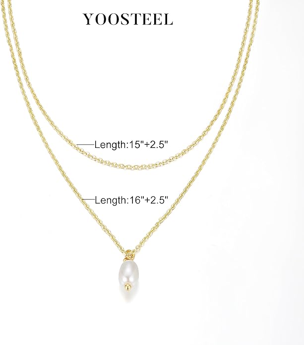 Yoosteel Pearl Necklace for Women - 14K Gold Plated Pearl Pendant Necklaces Minimalist Women Pearls Layered Necklace Dainty Trendy Bridal Bridesmaid Wedding Gifts for Her