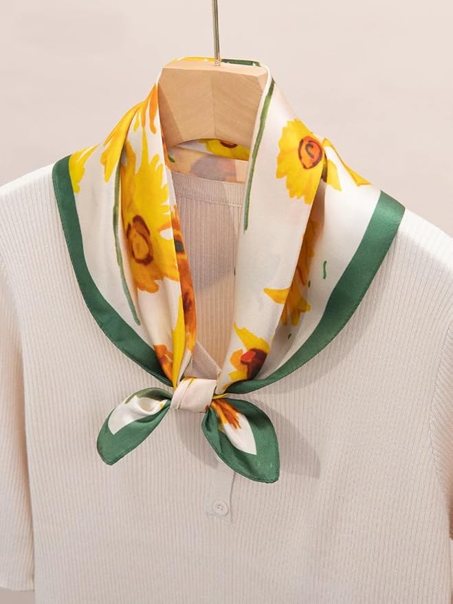 ANDANTINO 100% Real Mulberry Silk Scarf -21'' x 21''- Lightweight Neckerchief –Women Men Small Square Digital Printed Scarves
