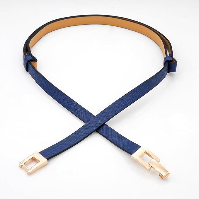 Glamorstar Skinny Belts for Women Thin PU Leather Waist Belt with Gold Buckle for Dresses