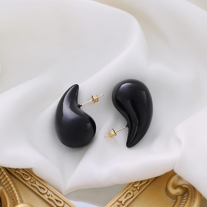 Apsvo Chunky 14K Gold Plated Hoop Earrings for Women, Lightweight Waterdrop Hollow Open Hoops, Hypoallergenic Dupes Earrings