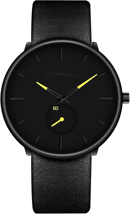 Mens Watches Ultra-Thin Minimalist Waterproof-Fashion Wrist Watch for Men Unisex Dress with Leather Band