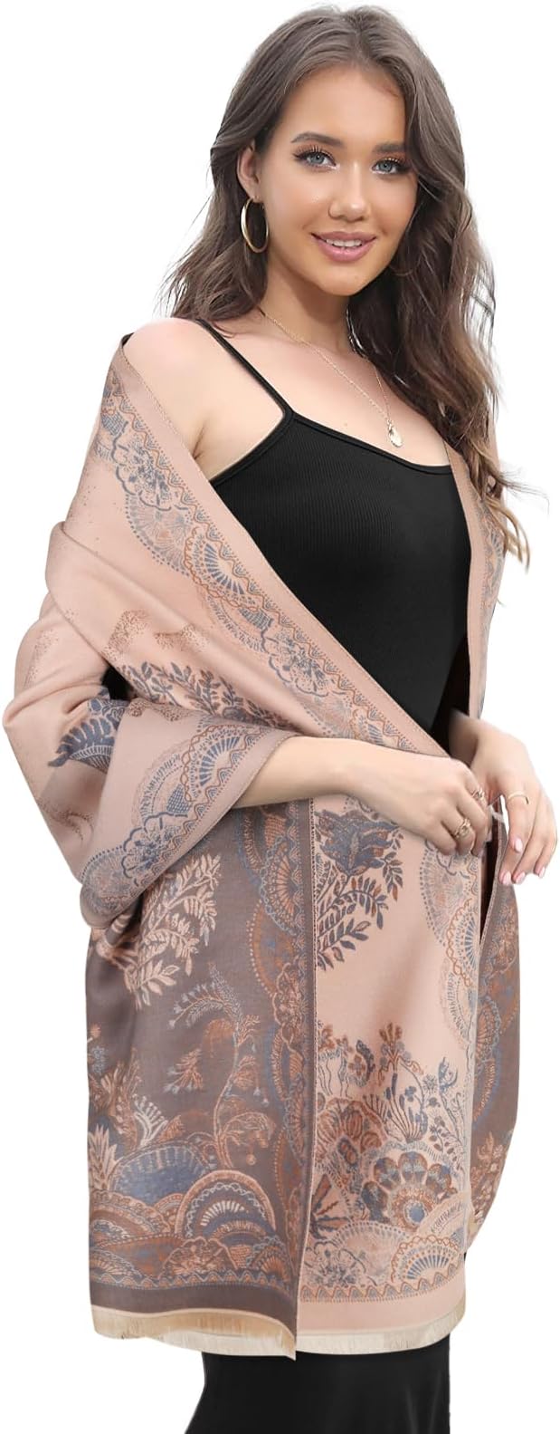 EXTREE Scarfs for Women Pashmina Silky Shawl Wrap for Evening Dressing Blanket Open Front Poncho Cape