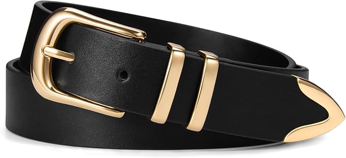 VATAN Women Leather Belt for Jeans Dresses Pants Fashion Ladies Casual Waist Belt with Gold Buckle