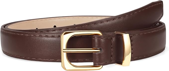 VONMELLI Womens Thin Leather Belt for Jeans Pants Dress Fashion Skinny Belt with Gold Buckle for Women