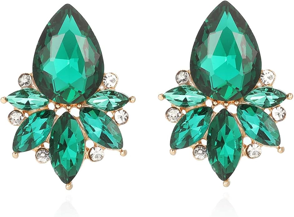 Vintage Rhinestone Earrings Fancy Crystal Cluster Drop Earrings Art Deco Earrings for Women