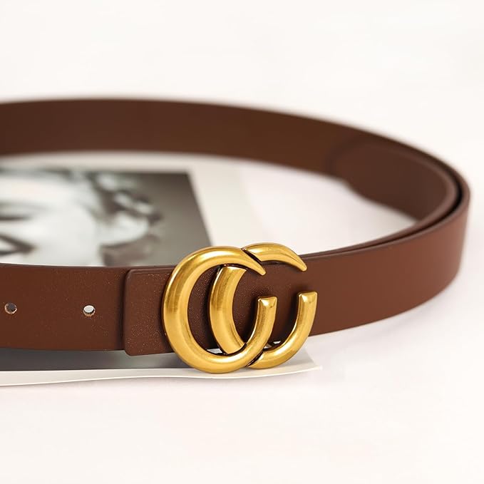 Women's Fashion Classic Metal Buckle Leather Belt with Jeans Dress