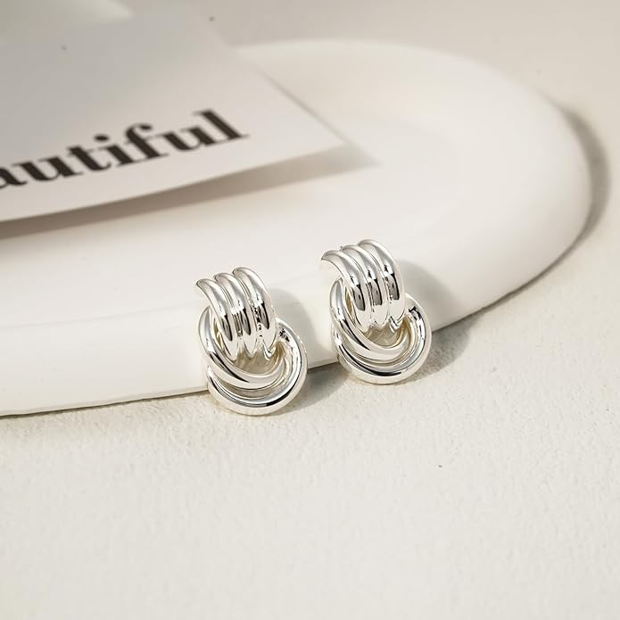 Chunky Small Knot Earrings Gold Silver Geometric Earrings for Women Dainty Gold and Silver Plated Dangle Drop Earrings Hypoallergenic and Lightweight Fashion Trendy Jewelry Gifts