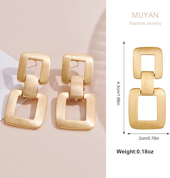 MUYAN Gold Silver Geometric Drop Dangle Earrings for Women Brushed Link Square Dangle Earrings Trendy Jewelry