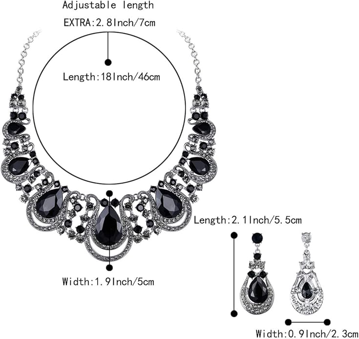 BriLove Women's Costume Fashion Crystal Teardrop Hollow Scroll Statement Necklace Dangle Earrings Set