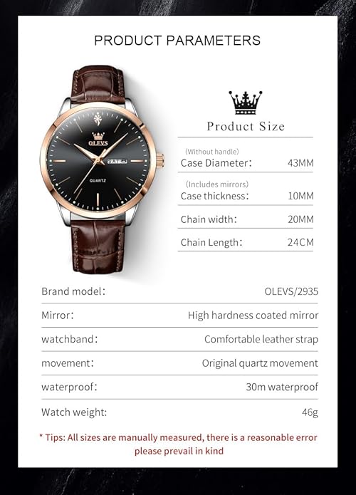 OLEVS Mens Watches, Casual Leather Watches for Men Easy to Read Quartz Number Watch with Date Waterproof Blue/Black/Silver Face Men's Wrist Watches…