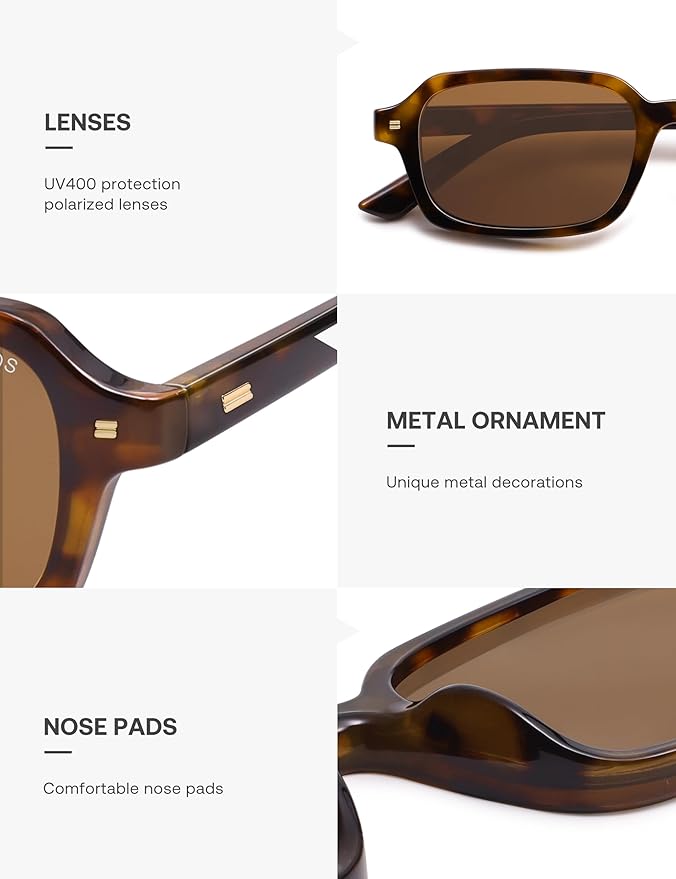 SOJOS Trendy Rectangle Polarized Sunglasses Womens Mens, Small Retro Fashion Thin Slim Square Sunnies SJ2610