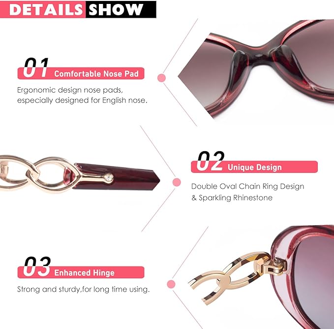 CGID Trendy Oversized Sunglasses Womens Ladies Polarized Retro Frame UV400 Shades Gradient Red