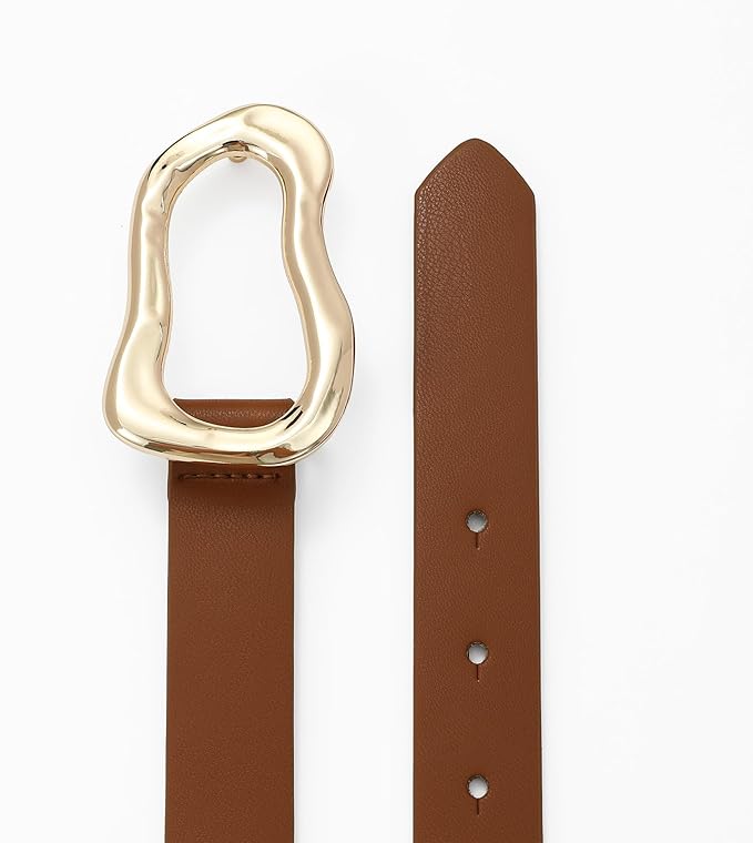 Black Belt for Women Stylish Gold Buckle Fashion Leather Waist Belt Perfect for Jeans and Dresses