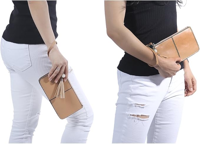 befen Genuine Leather Wristlet Clutch for Women Ultra-Slim Ladies Credit Card Holder Wallet Purses with RFID Protection