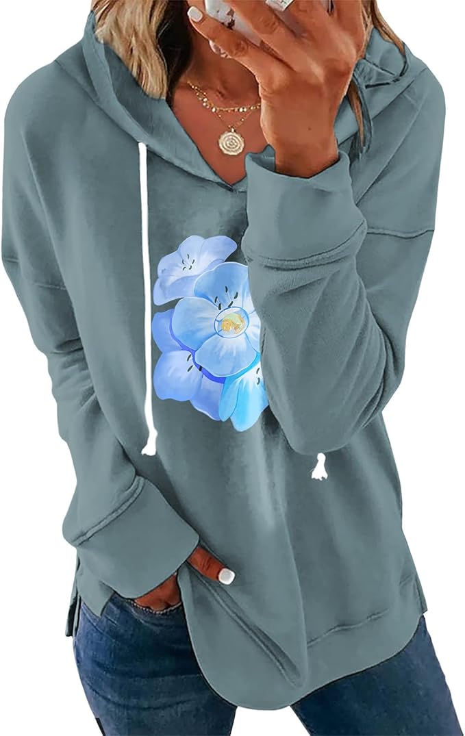 Women's Brown Mandala Print Hoodie Long Sleeve Loose Fit Tunic Top with Drawstring Side Split for Fall Winter